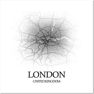 London City Map Black - UK Cartography Posters and Art